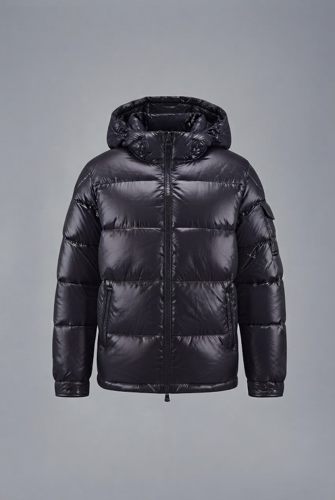 Herren glänzende gesteppte Winterjacke mit Kapuze, winddichte Außenhülle & Reißverschlusstaschen Nord Taschen