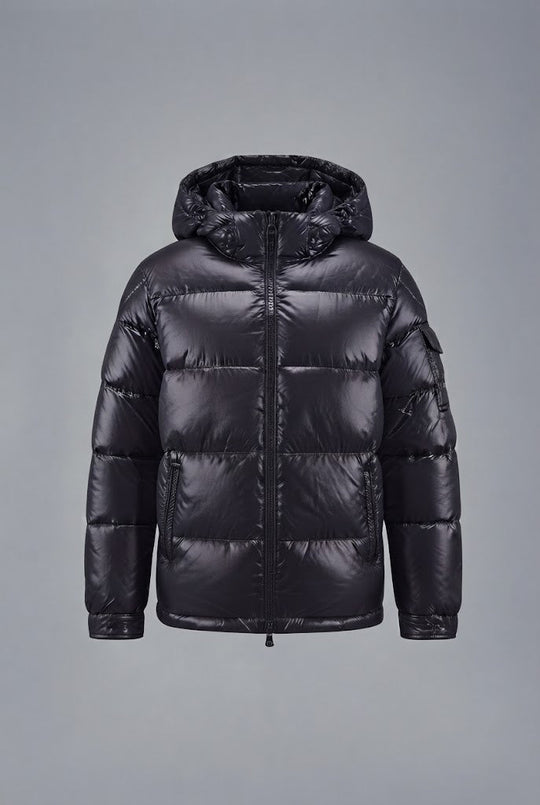 Herren glänzende gesteppte Winterjacke mit Kapuze, winddichte Außenhülle & Reißverschlusstaschen Nord Taschen