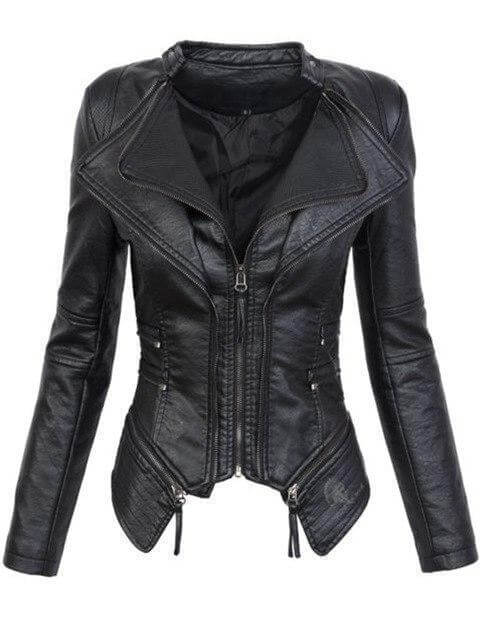Damen Schwarze Asymmetrische PU-Leder Bikerjacke