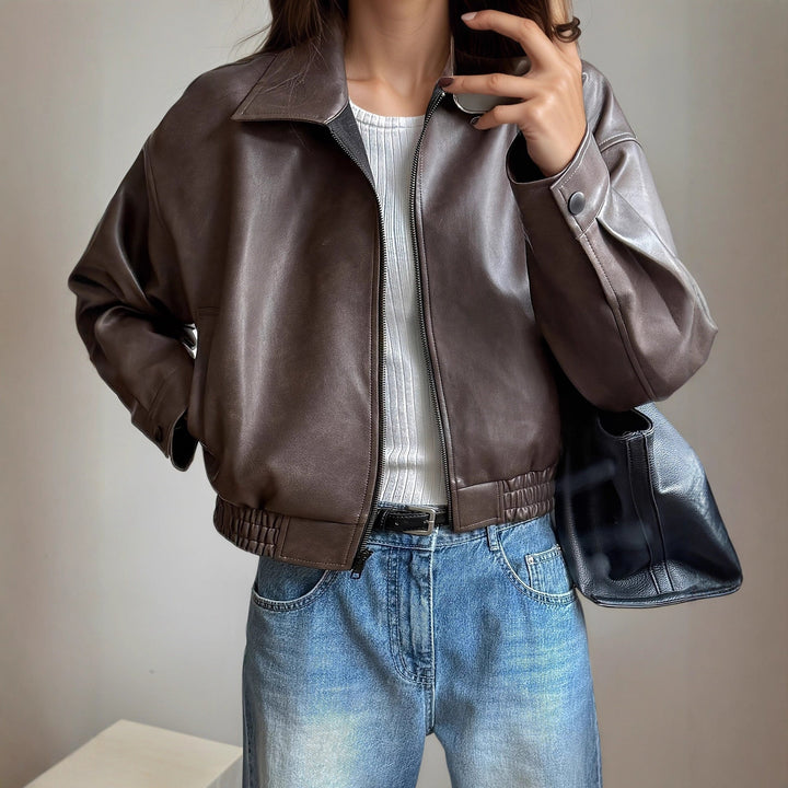 Damen-Lederjacke mit langen Ärmeln Elvira