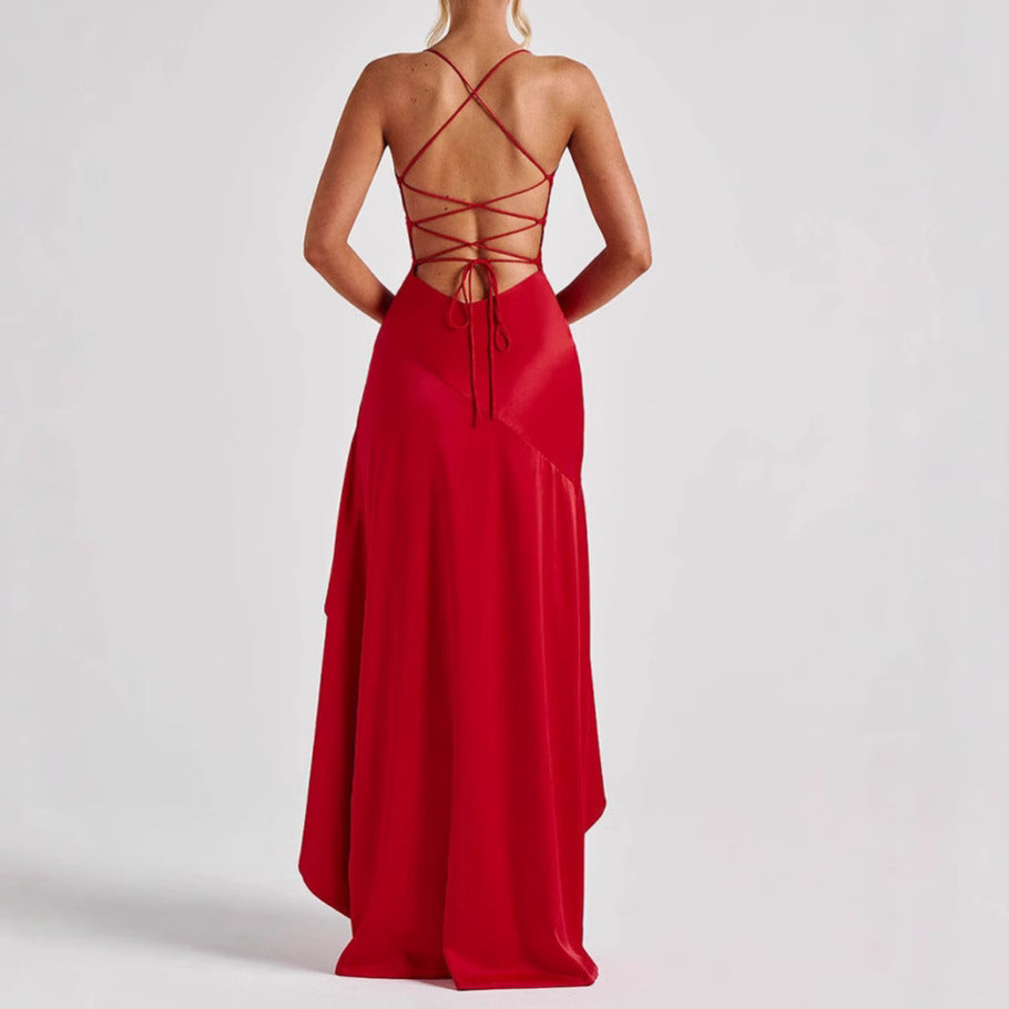 Rückenauschnitt Rüschen Unregelmäßiges Kleid
