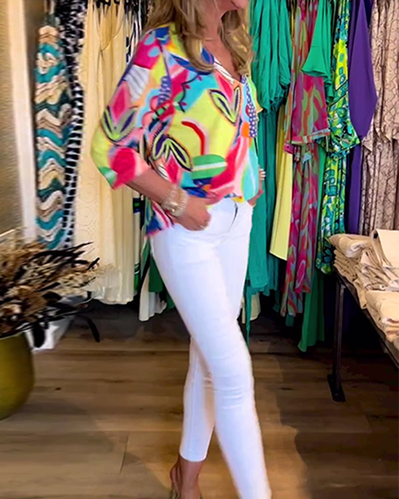Bunte Langärmlige Bluse mit Print