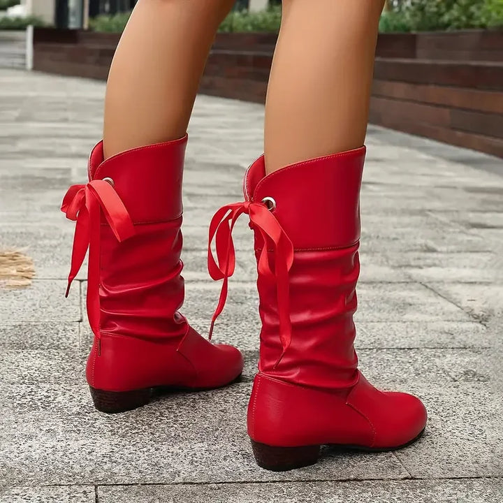 Damenmode Schnürung Chunky Heel Stiefel Bis Zur Wade