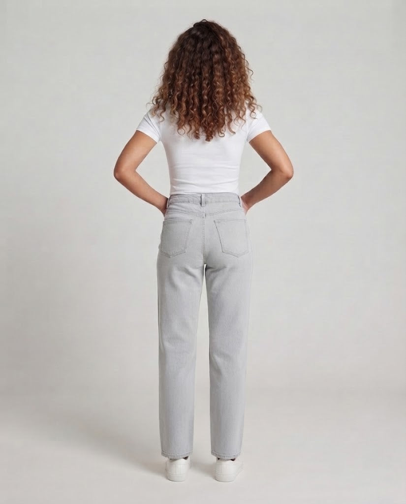 Damen Hochtaillierte Denimhose mit weitem Bein, geradem Schnitt und minimalistischer Optik Nord Taschen