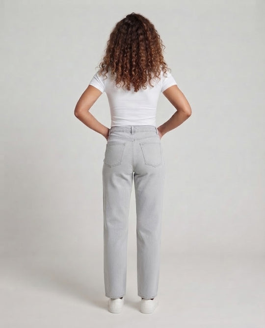 Damen Hochtaillierte Denimhose mit weitem Bein, geradem Schnitt und minimalistischer Optik Nord Taschen
