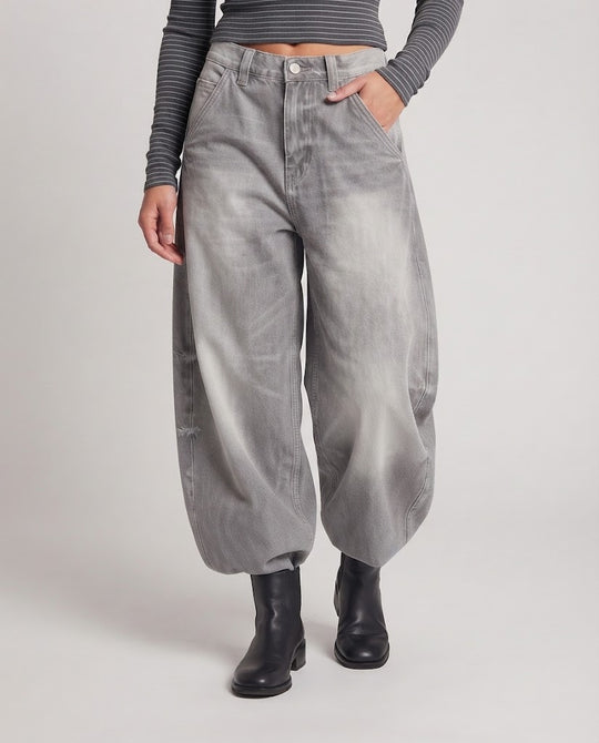 Damen Bodenlange Palazzodenim-Jeans mit ballonförmigem Bein und soften Used-Fade Nord Taschen