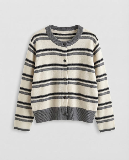 Damen Gestreifter Kurzcardigan im Retro‑College‑Look aus softem Wollmix mit Kontrastbündchen Nord Taschen