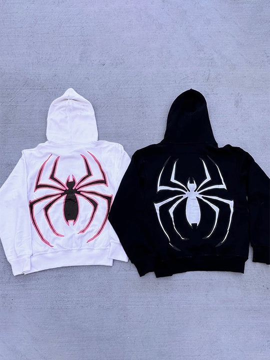 Hoodie mit Reißverschluss Und Spinnenprint Avellé