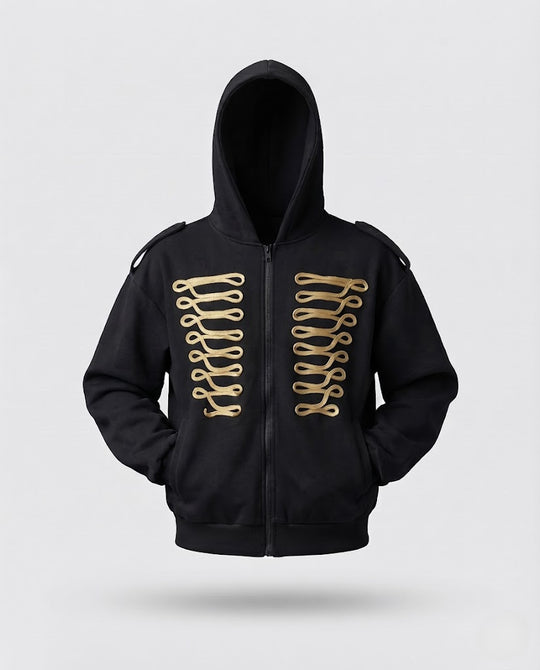 Herren Kapuzenjacke mit durchgehendem Reißverschluss und goldener Parade-Stickerei Nord Taschen