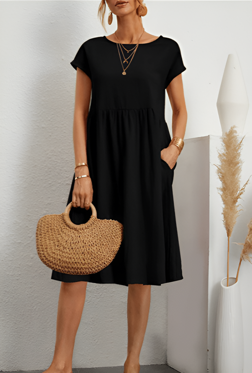 Damen Baumwoll Leinen Midi Kleid
