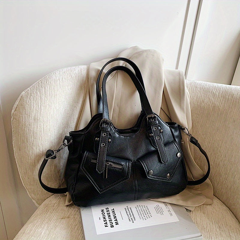 Nord Taschen | Vegane Rindsleder Hobo-Tasche, Motorradstil Schultertasche