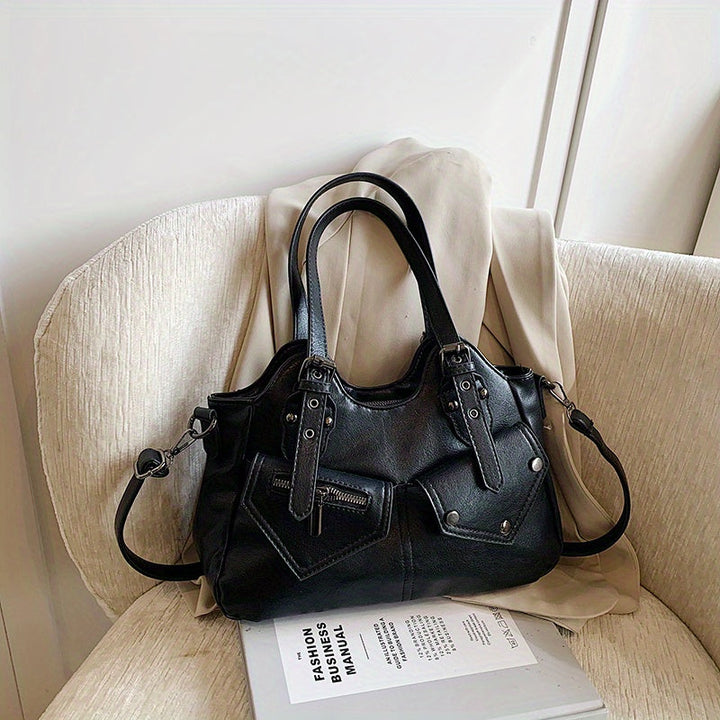 Nord Taschen | Vegane Rindsleder Hobo-Tasche, Motorradstil Schultertasche