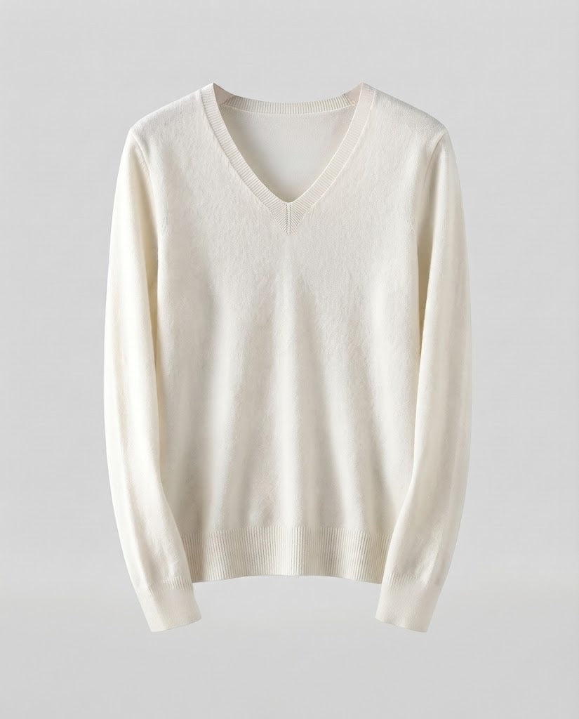 Damen Feinstrick V‑Ausschnittpullover in Kaschmir‑Optik mit schmaler Silhouette Nord Taschen