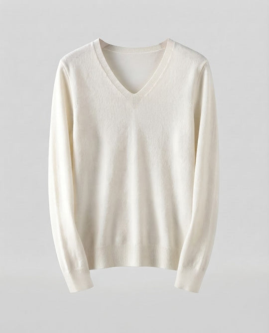 Damen Feinstrick V‑Ausschnittpullover in Kaschmir‑Optik mit schmaler Silhouette Nord Taschen