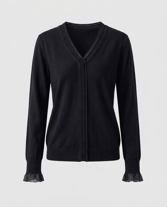 Damen Feiner V‑Ausschnitt-Feinstrickpullover mit plisseeverzierten Kanten und fließender Silhouette Nord Taschen