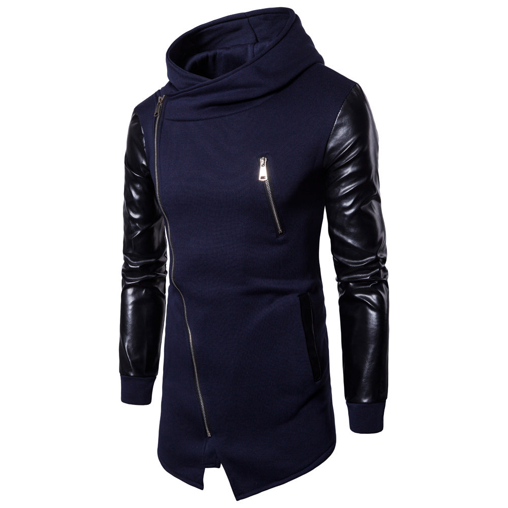 Herren Longline Kapuzen‑Sweatshirt mit asymmetrischem Reißverschluss und Kunstlederärmeln Nord Taschen