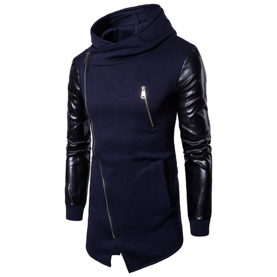 Herren Longline Kapuzen‑Sweatshirt mit asymmetrischem Reißverschluss und Kunstlederärmeln Nord Taschen