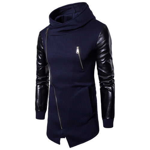 Herren Longline Kapuzen‑Sweatshirt mit asymmetrischem Reißverschluss und Kunstlederärmeln Nord Taschen