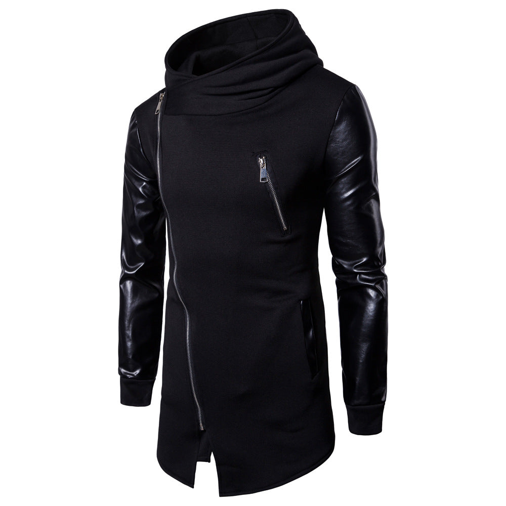 Herren Longline Kapuzen‑Sweatshirt mit asymmetrischem Reißverschluss und Kunstlederärmeln Nord Taschen