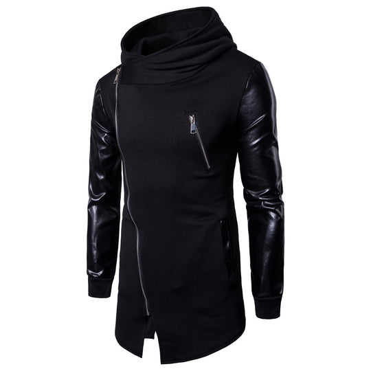Herren Longline Kapuzen‑Sweatshirt mit asymmetrischem Reißverschluss und Kunstlederärmeln Nord Taschen