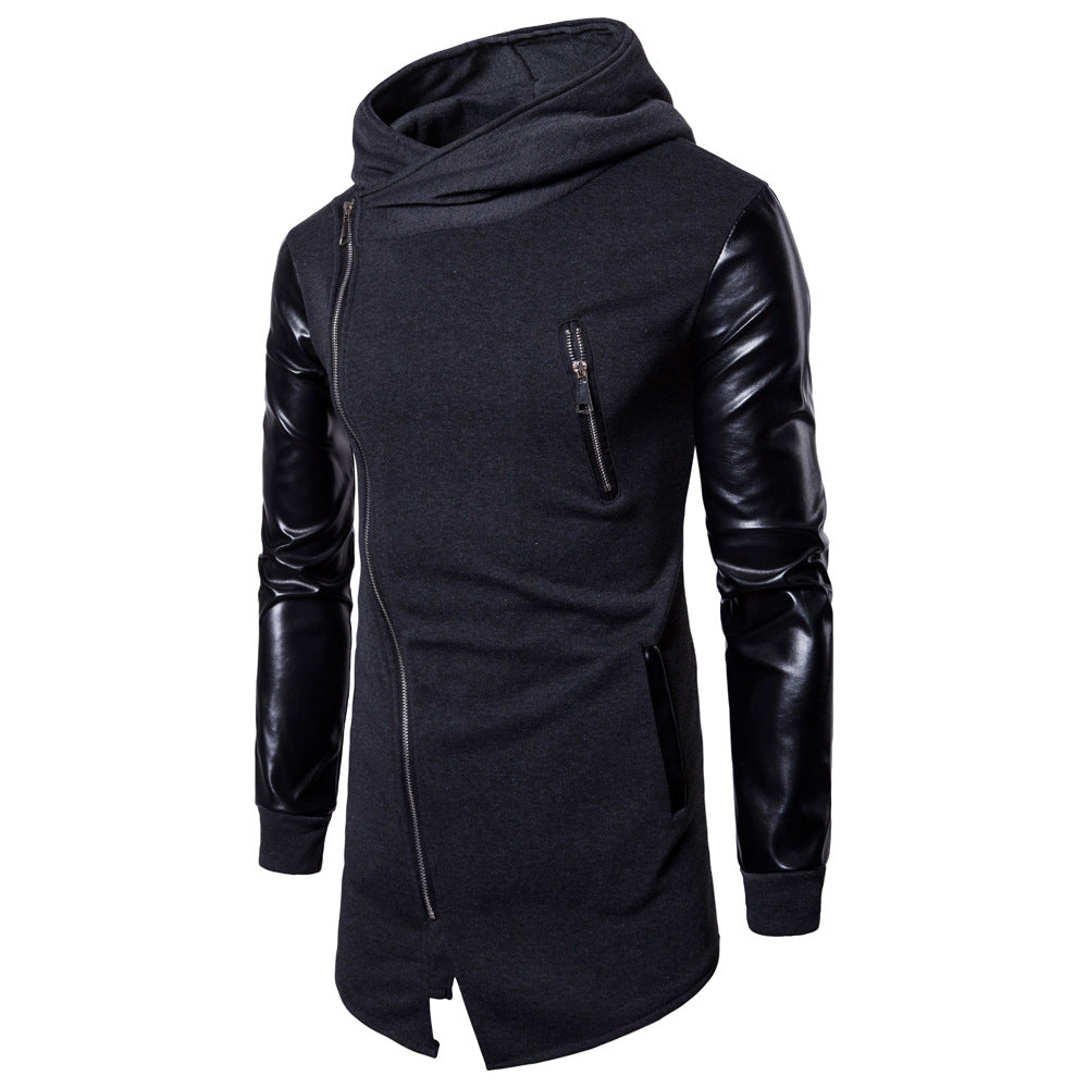 Herren Longline Kapuzen‑Sweatshirt mit asymmetrischem Reißverschluss und Kunstlederärmeln Nord Taschen