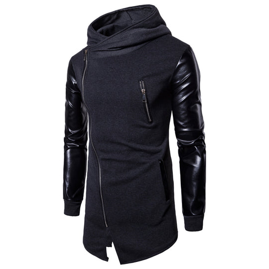 Herren Longline Kapuzen‑Sweatshirt mit asymmetrischem Reißverschluss und Kunstlederärmeln Nord Taschen
