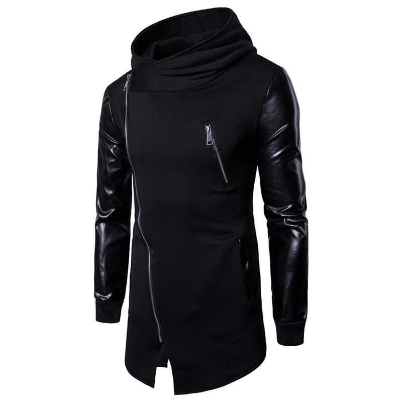Herren Longline Kapuzen‑Sweatshirt mit asymmetrischem Reißverschluss und Kunstlederärmeln Nord Taschen