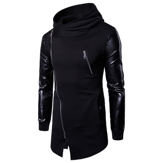 Herren Longline Kapuzen‑Sweatshirt mit asymmetrischem Reißverschluss und Kunstlederärmeln Nord Taschen