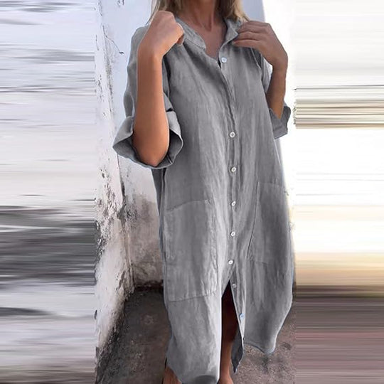 Lockeres Langes Kleid mit Langen Ärmeln und Seitentaschen Kleid