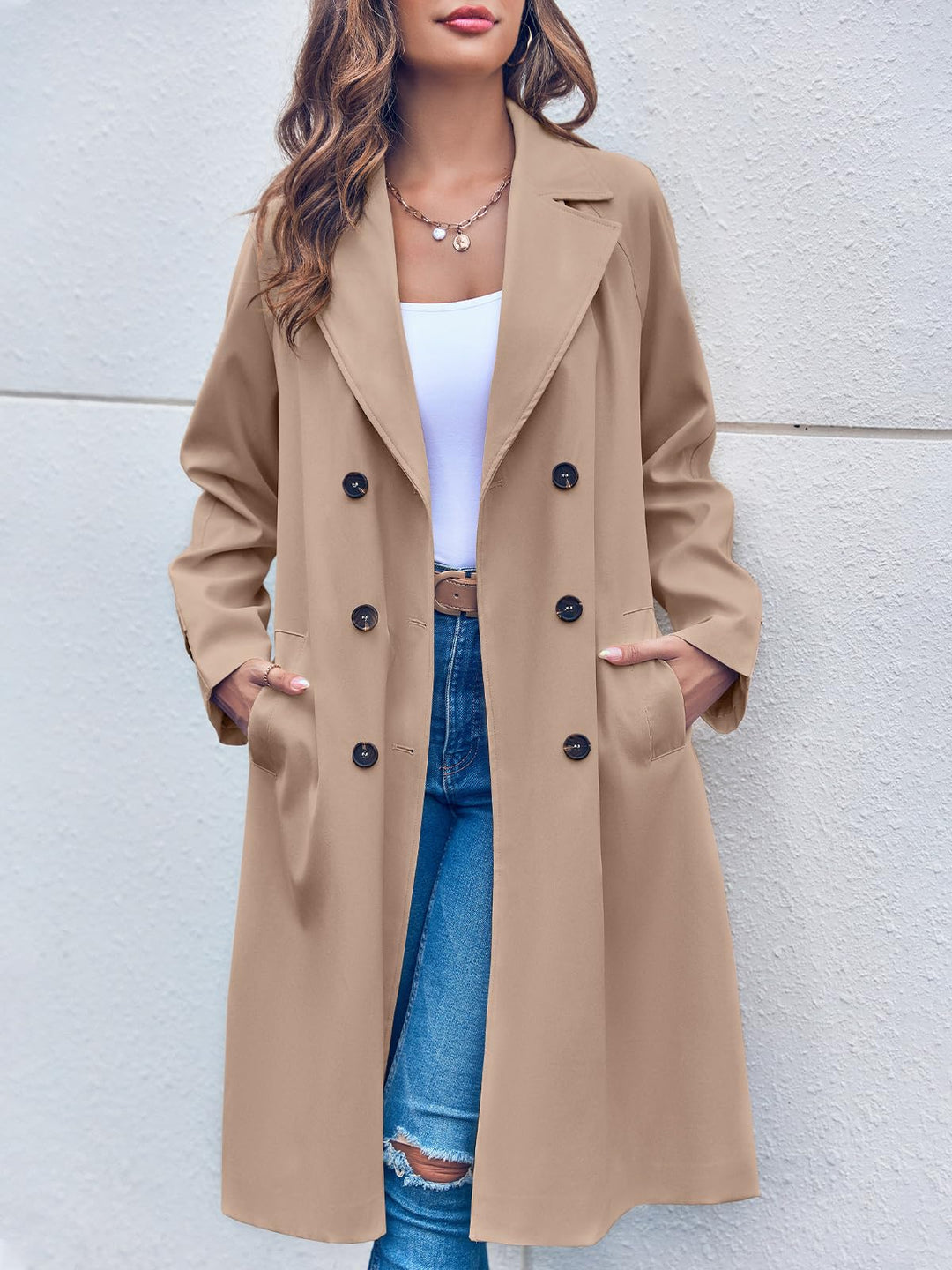 doppelte Reihe Trenchcoat für Damen - mit Gürtel in der Taille - Vittorelli