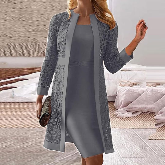 Nord Taschen Damen 2-teiliges Kleid-Set mit Spitzen-Cardigan
