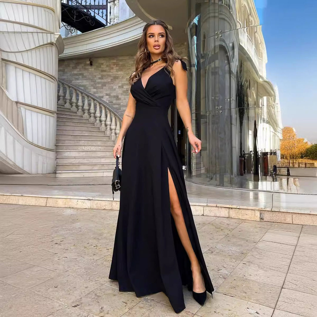 Abendkleid Langer Plissierter Einfarbiger - Arvani