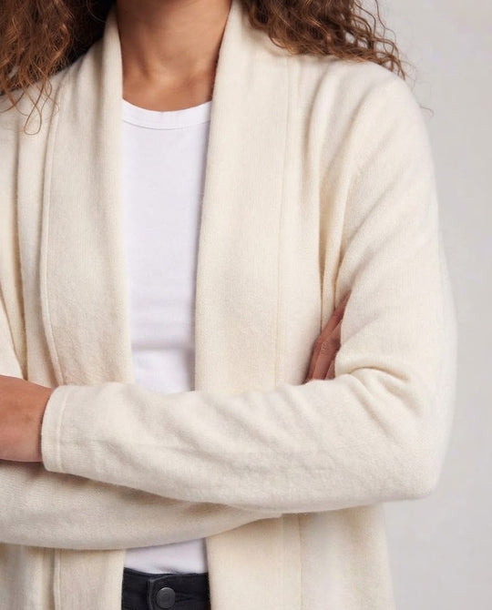 Damen Kragenloser taillierter Strickmantel mit Bindegürtel Nord Taschen