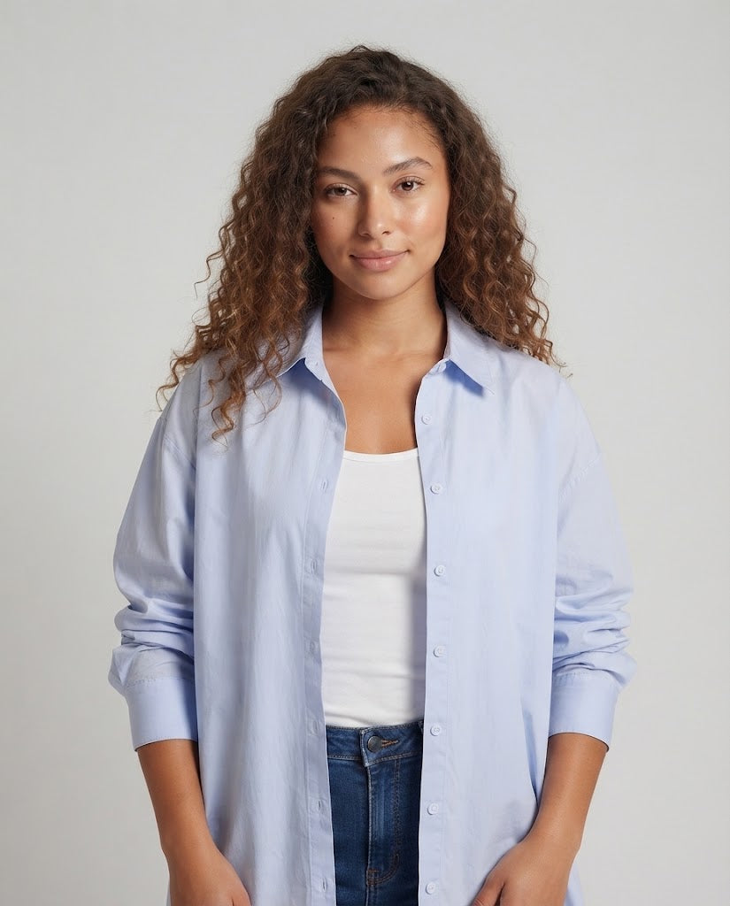 Damen Oversize-Baumwollhemd mit verlängertem Rückenteil Nord Taschen
