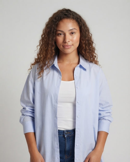 Damen Oversize-Baumwollhemd mit verlängertem Rückenteil Nord Taschen