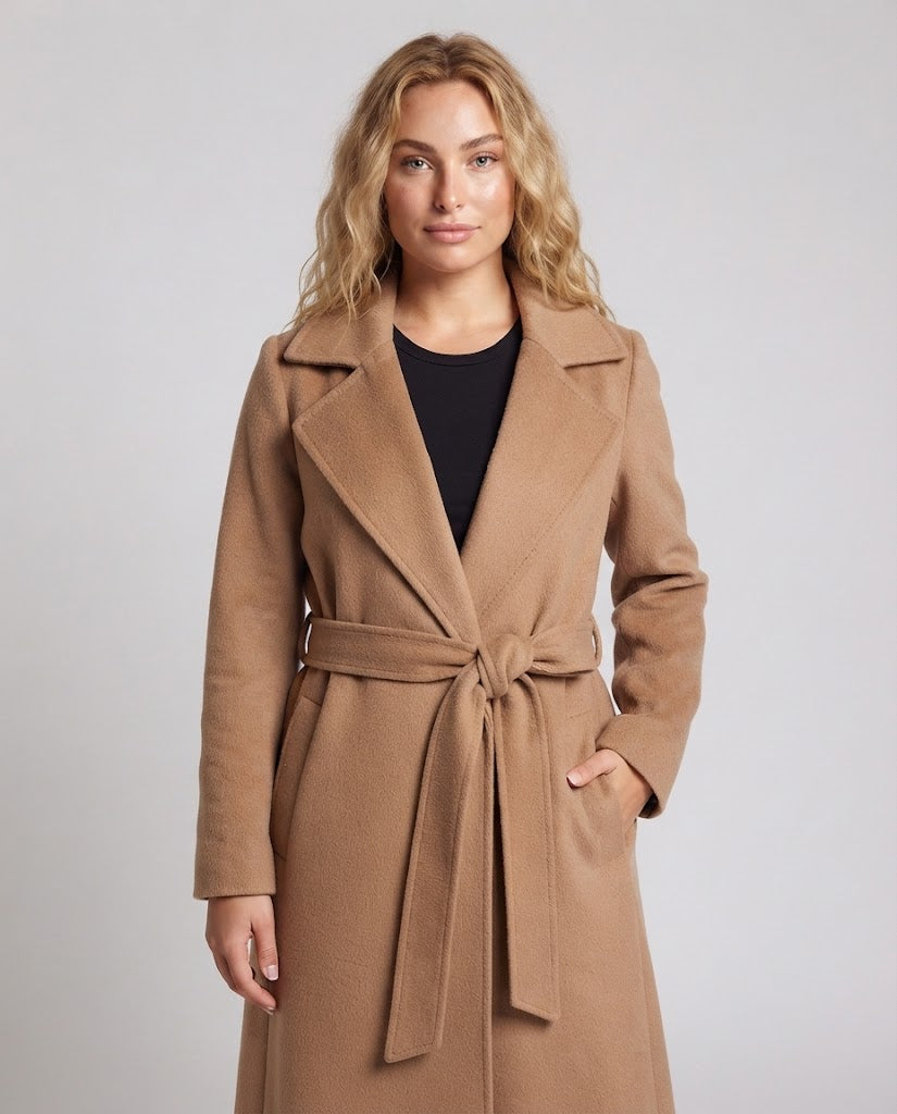Damen klassischer Wollmantel mit weitem Revers und schlanker A-Linie Nord Taschen