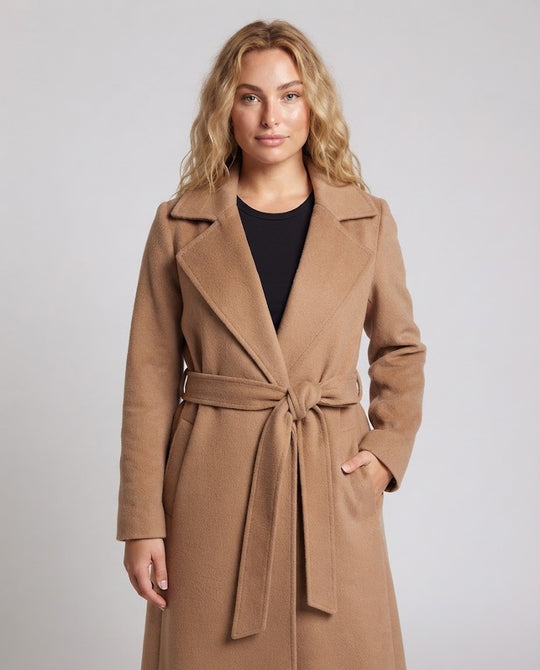 Damen klassischer Wollmantel mit weitem Revers und schlanker A-Linie Nord Taschen