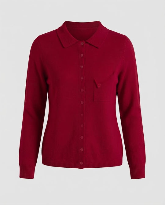 Damen Feinstrick-Cardigan mit Polokragen, 3/4-Arm und dezenter Brusttasche Nord Taschen