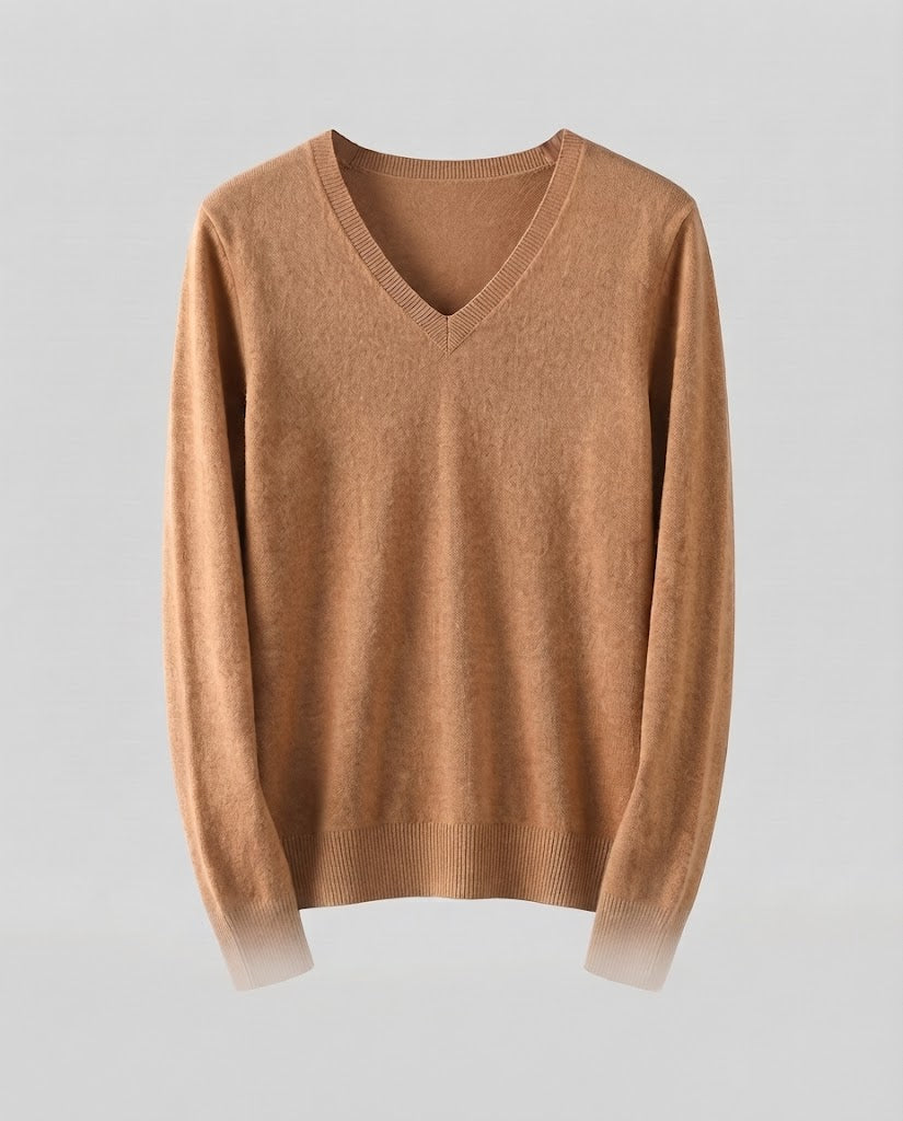Damen Feinstrick V‑Ausschnittpullover in Kaschmir‑Optik mit schmaler Silhouette Nord Taschen