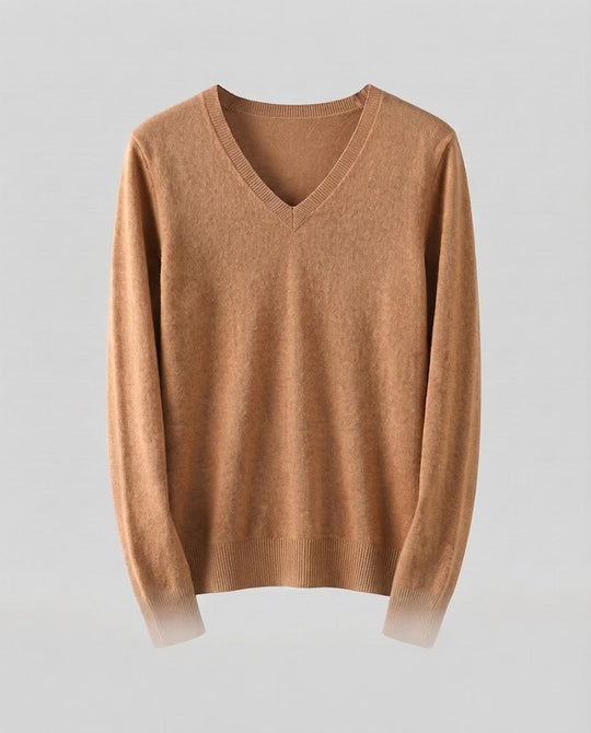 Damen Feinstrick V‑Ausschnittpullover in Kaschmir‑Optik mit schmaler Silhouette Nord Taschen