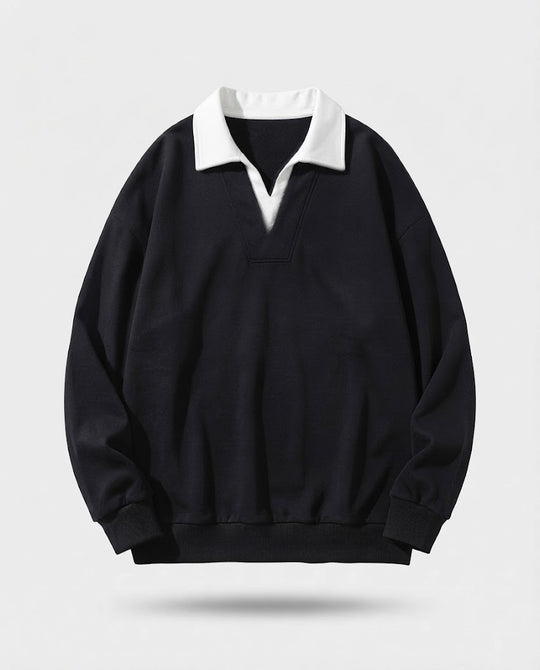 Herren Oversize-Pullover mit kontrastierendem Polokragen und V‑Einsatz Nord Taschen