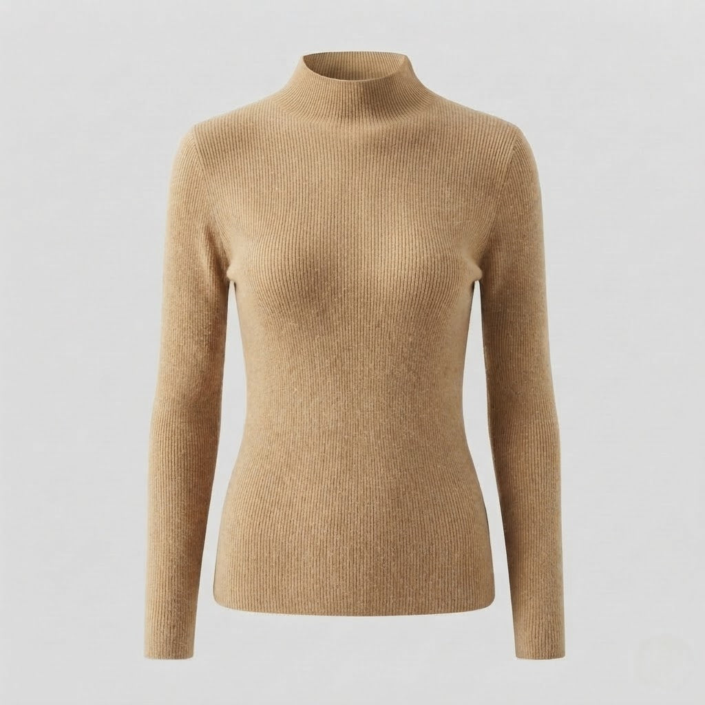 Damen Eleganter Slim-Fit Rollkragenpullover aus flauschigem Angora-Mix mit feiner Rippstruktur Nord Taschen