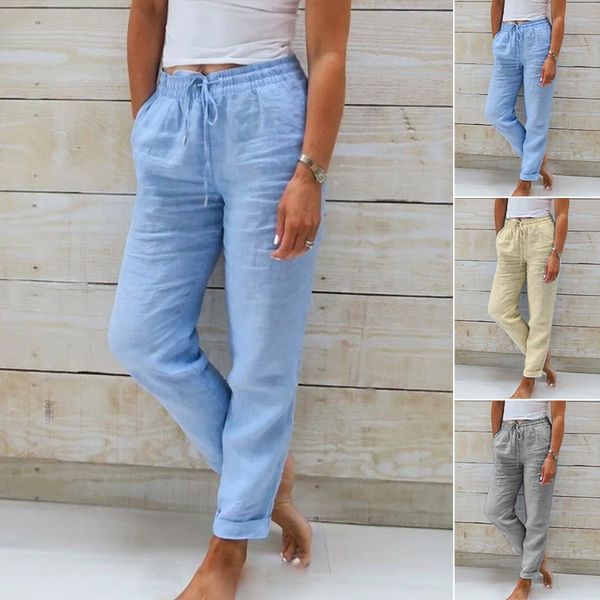Nord Taschen | Damen Leinenhose mit Baumwollanteil und Elastischem Bund