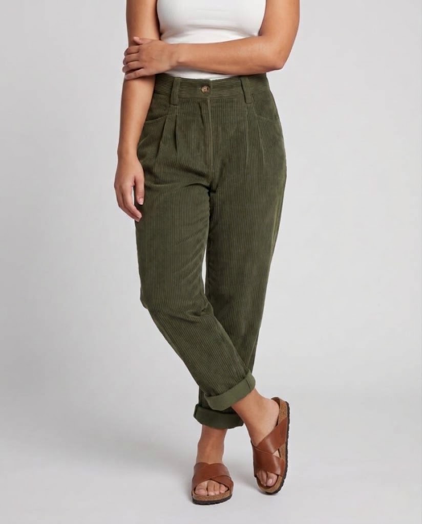 Damen-Freizeithose, Cord, hohe Taille, weiter Schnitt