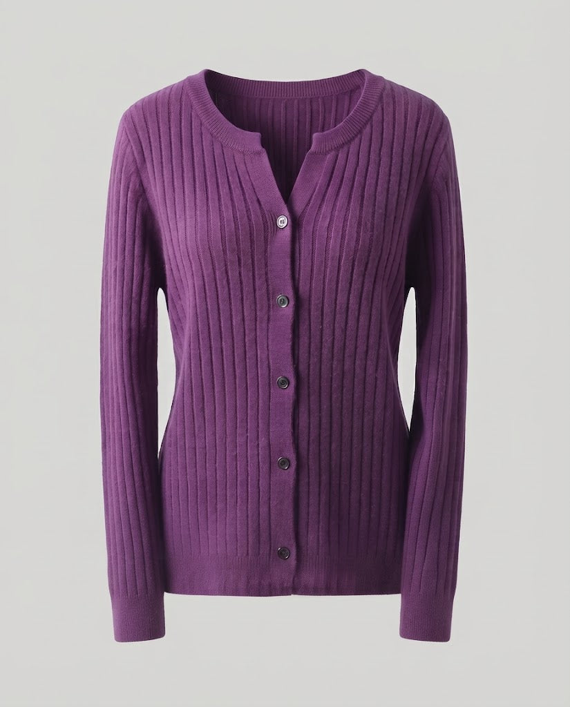 Damen Gestrickter Rippen-Cardigan mit dezentem V-Ausschnitt und Knopfleiste Nord Taschen