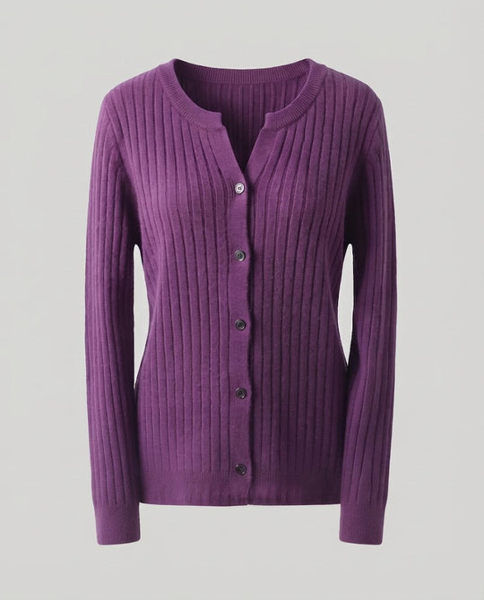 Damen Gestrickter Rippen-Cardigan mit dezentem V-Ausschnitt und Knopfleiste Nord Taschen