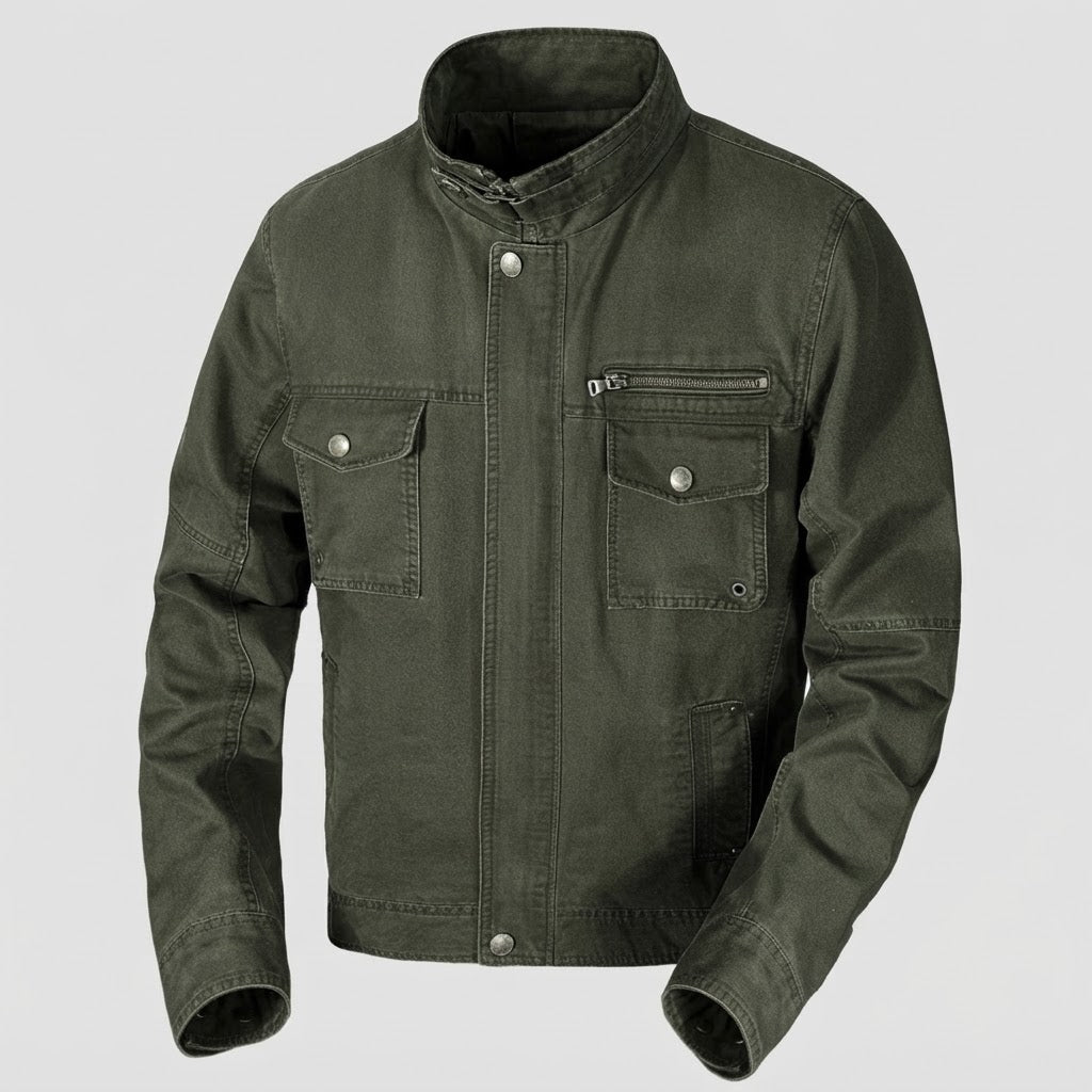 Herren Canvas-Outdoorjacke im Mechaniker-Look mit Stehkragen, Brustreißverschluss und Utility-Taschen Nord Taschen