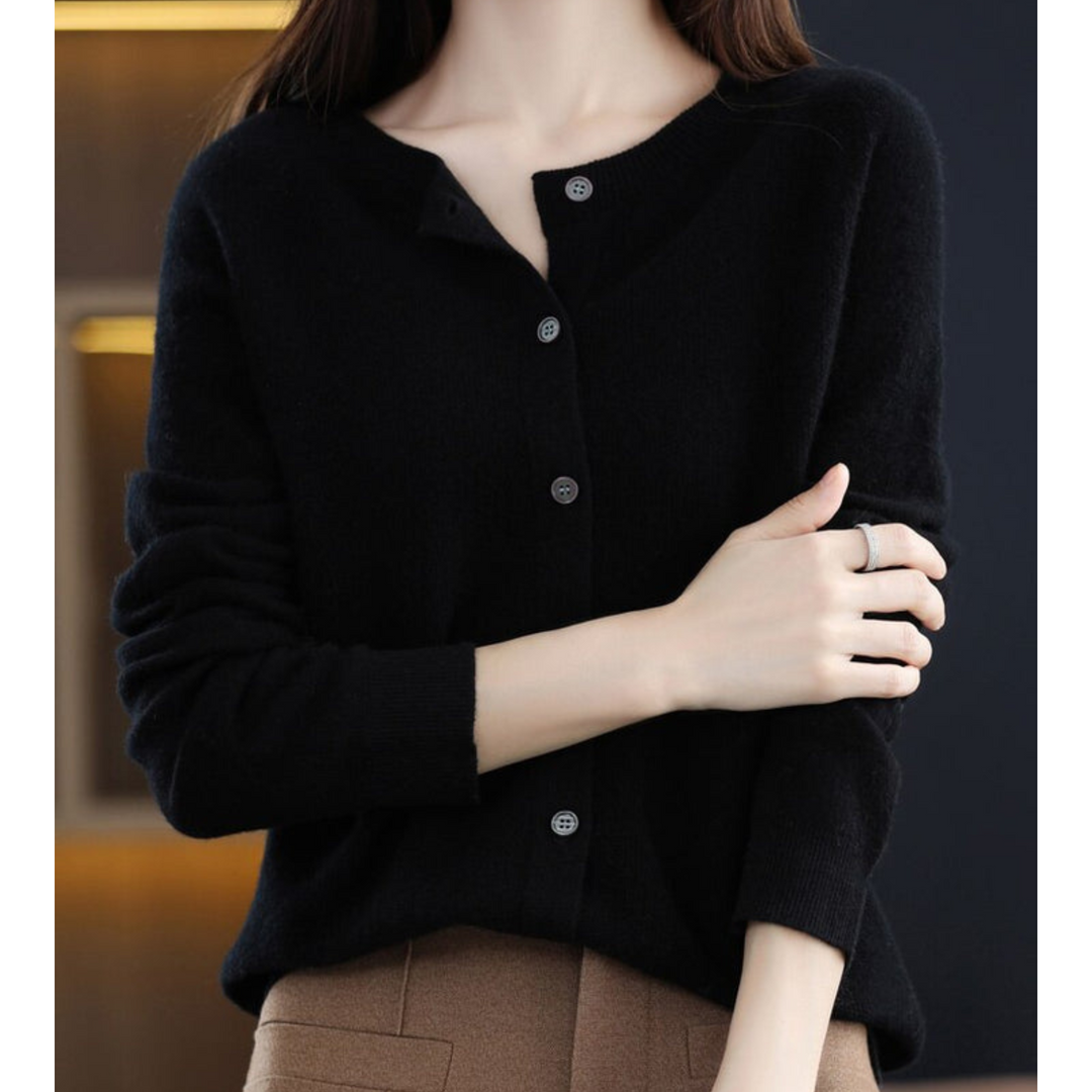 Damen-Strickjacke mit O-Ausschnitt Aus 100 % Reiner Merinowolle, Kaschmirpullover - Vittorelli