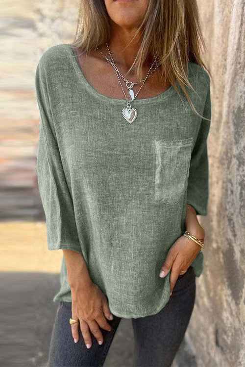 Rosiedress 3/4 Ärmel mit Taschen Baumwolle Leinen Lässiges T-Shirt
