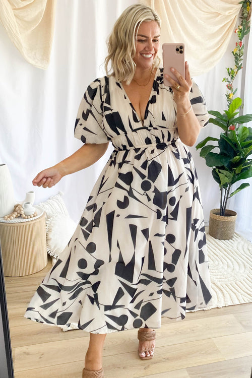 Real Love Print Puffärmel Maxi Kleid